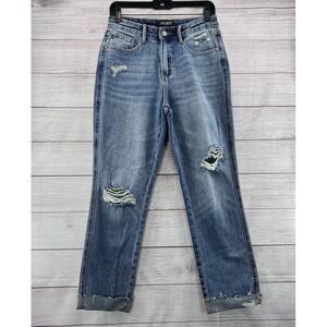 Judy Blue‎ Jeans Womens Sz 3/26 Straight Relaxed Fit Distressed Blue Denim